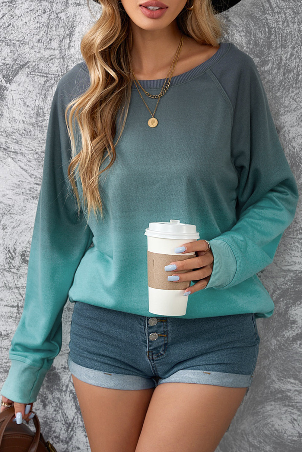 Ombre Green Comfy Pullover Sweatshirt for Women