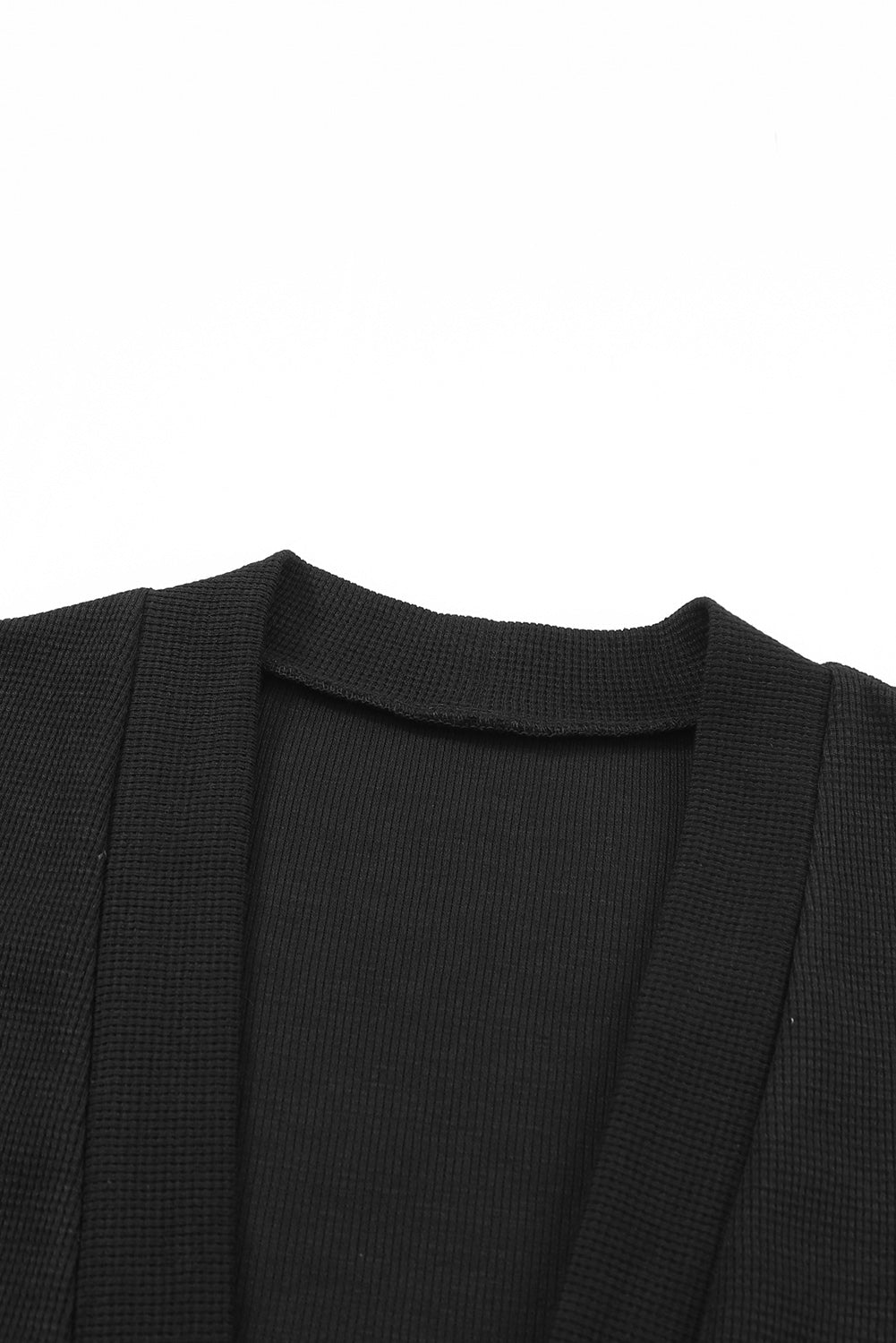 Black Ribbed Knit Pocketed Open Front Long Cardigan