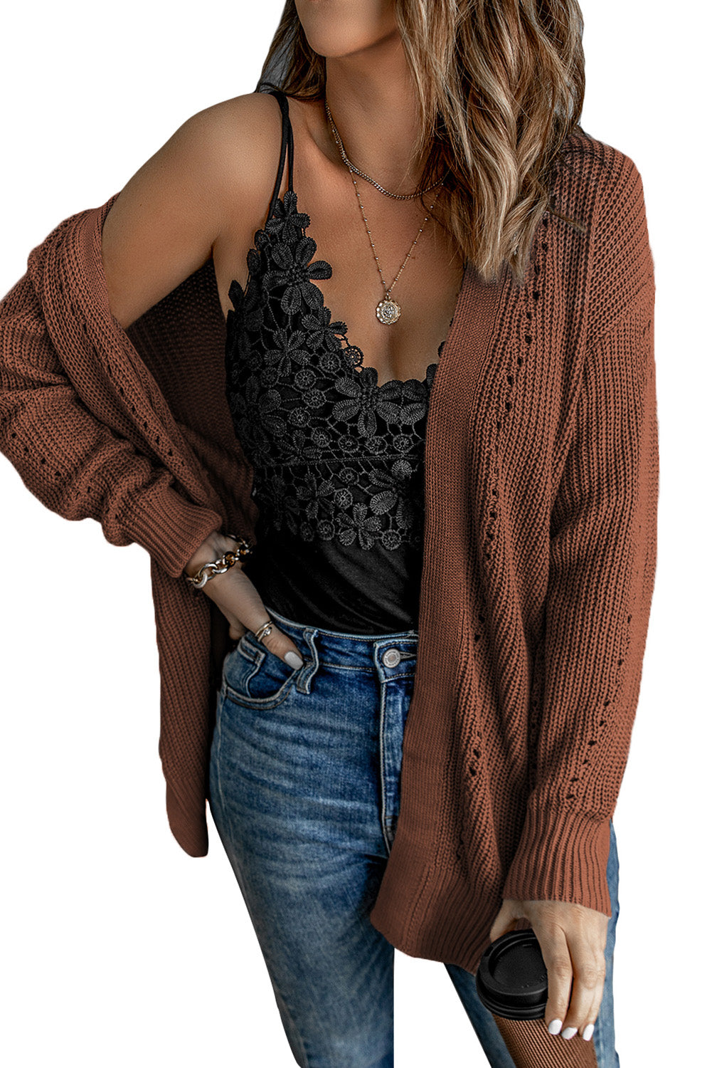 Khaki Fall Long Sleeve Long Cardigan Sweater