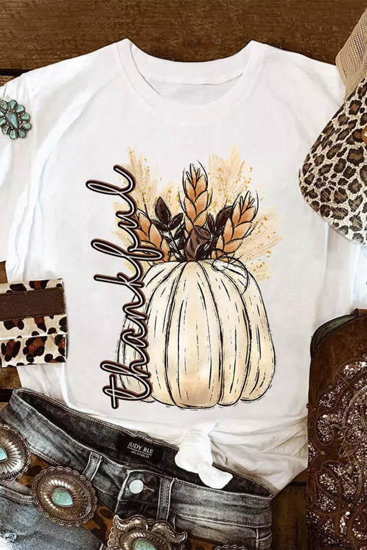 White Thanksgiving Harvest Pumpkin Graphic Tee