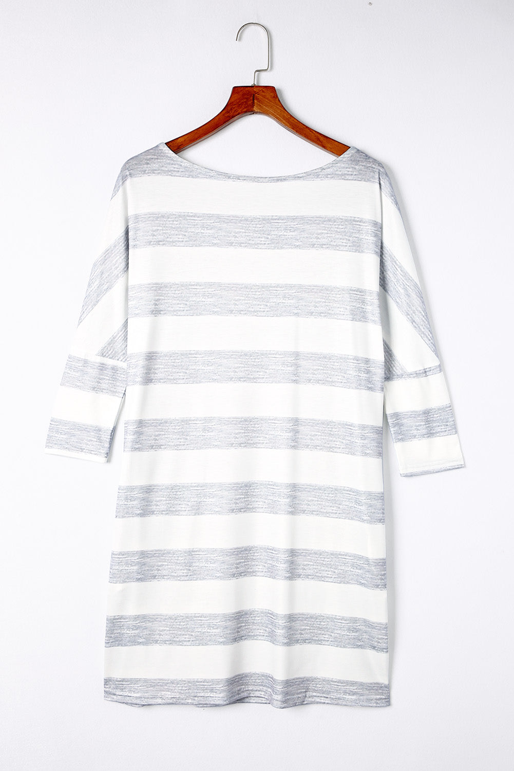 Grey Striped 3/4 Sleeve Casual Pocket Dress for Women