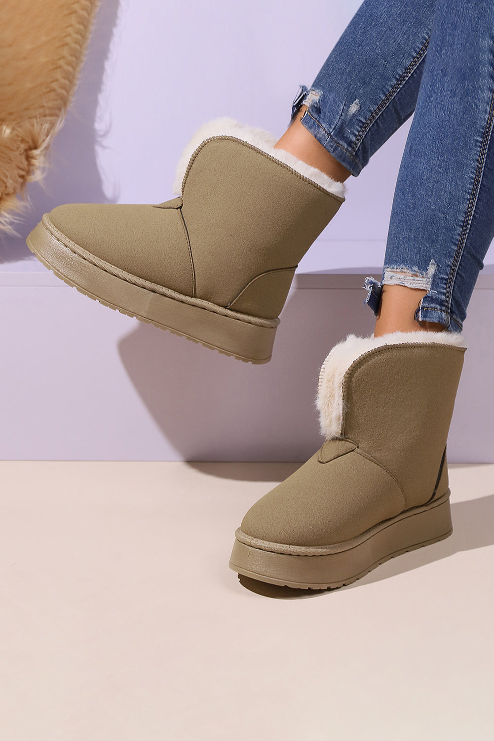 Chestnut Suede Plush Lined Snow Boots