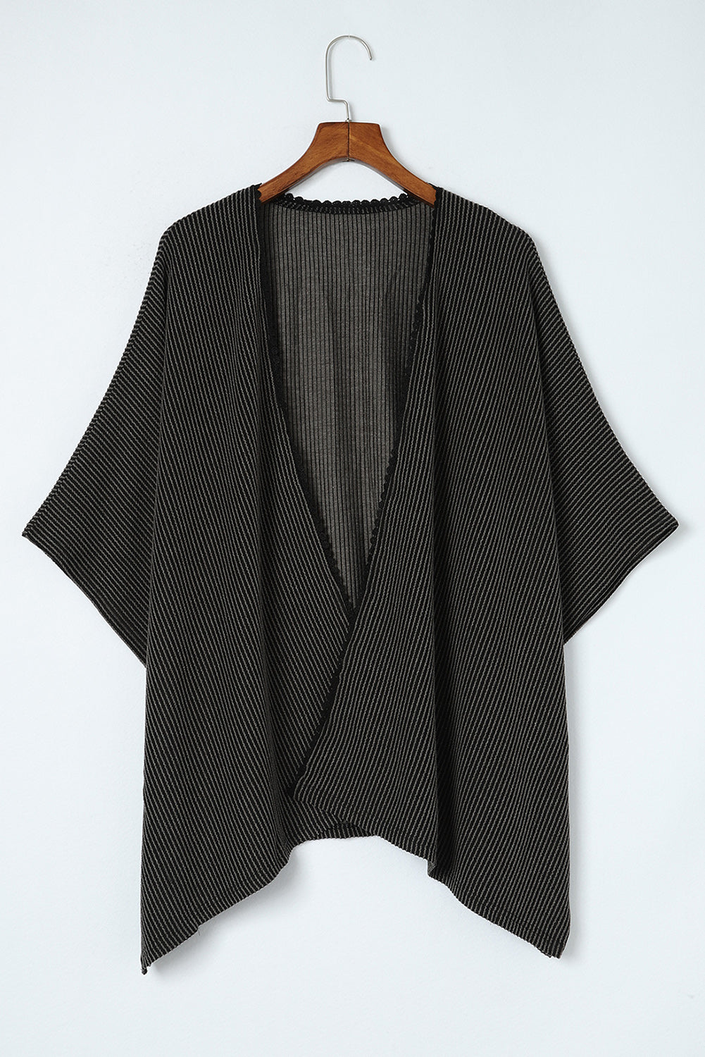 Apricot Textured Lace Trim Open Front Kimono Cardigan