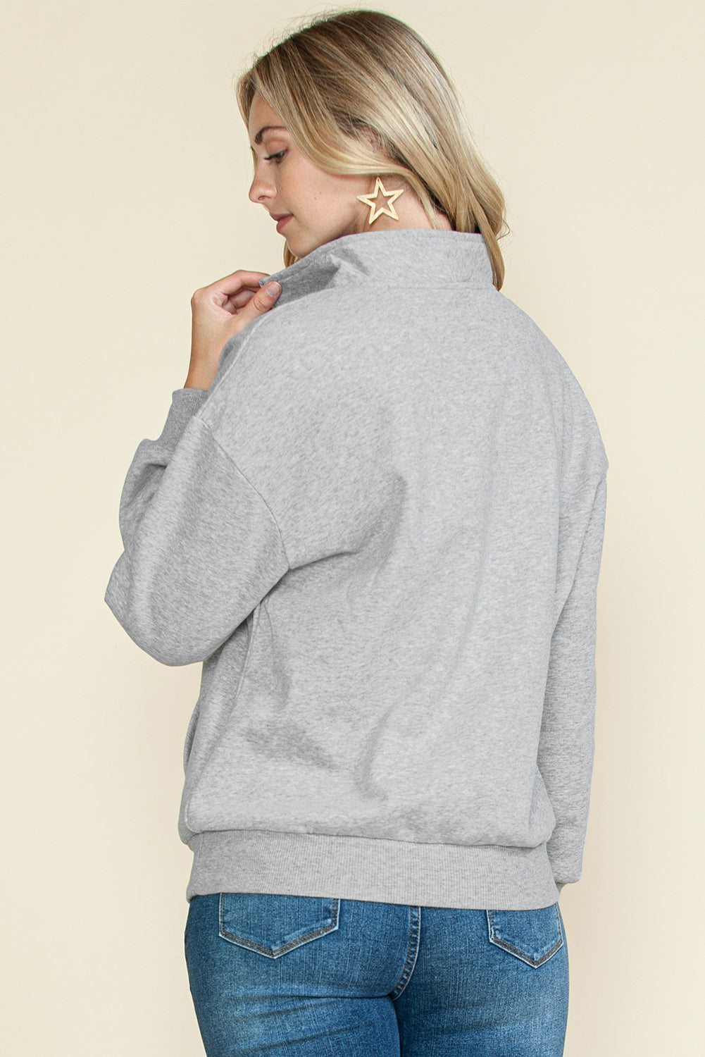 Gray Zipped Funnel Neck Kangaroo Pocket Sweatshirt