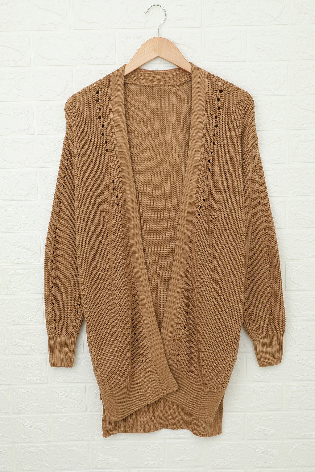 Khaki Fall Long Sleeve Long Cardigan Sweater