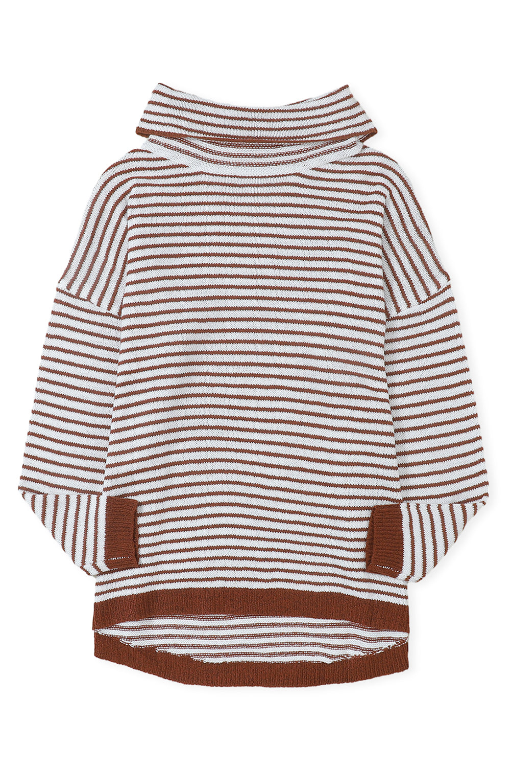 Khaki Striped Turtleneck Oversized Sweater