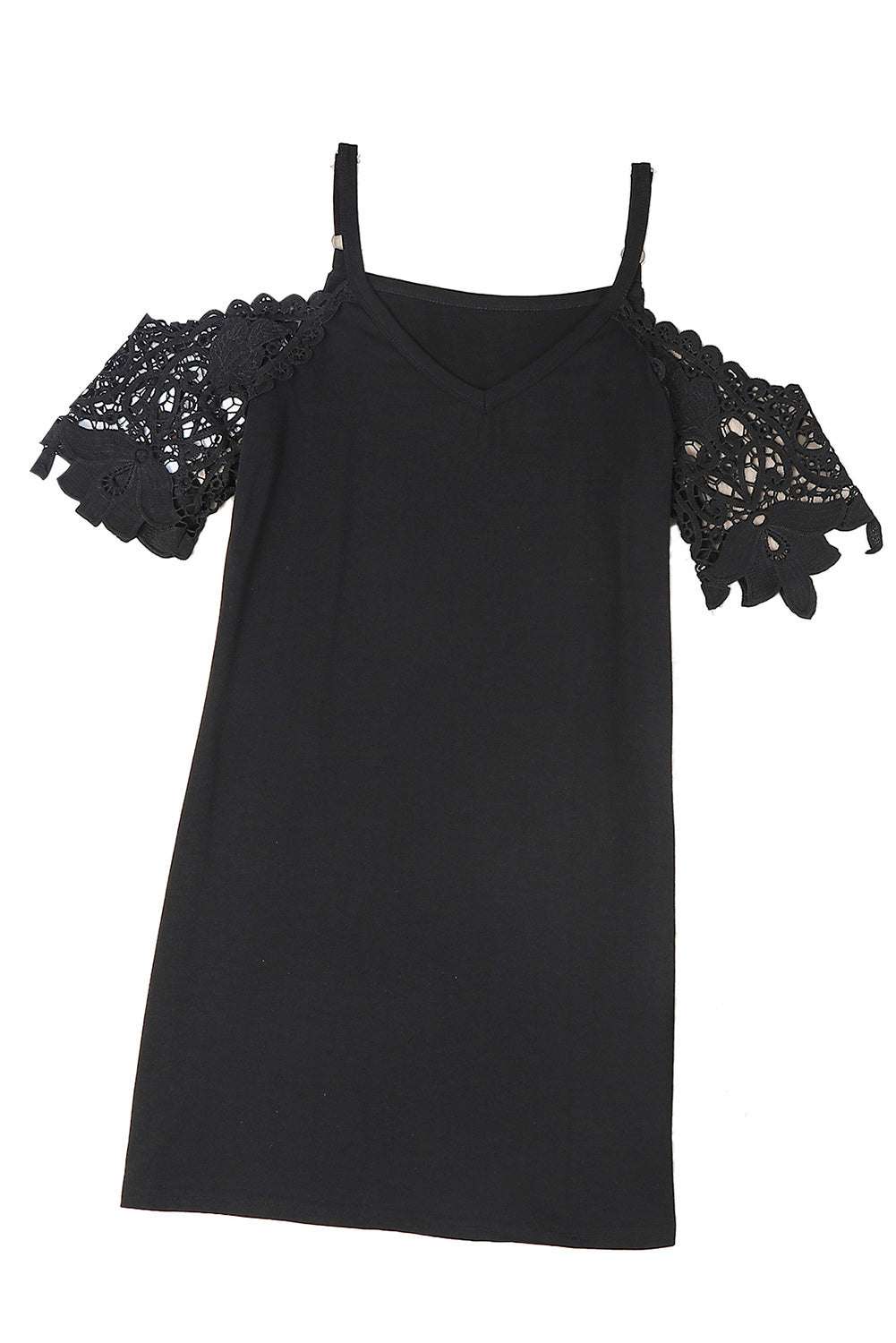 Black Casual Lace Splicing Cold Shoulder Short Dress