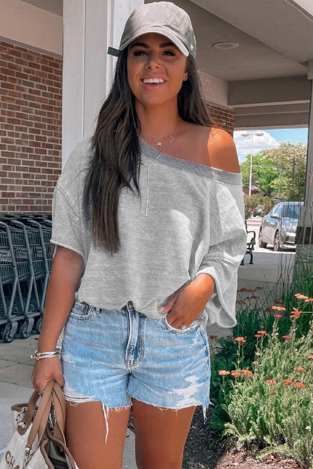 Grey Drop Shoulder Casual Oversize Bodysuit