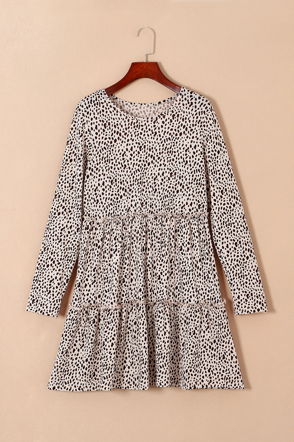 Leopard Animal Print Tiered Long Sleeve Mini Dress