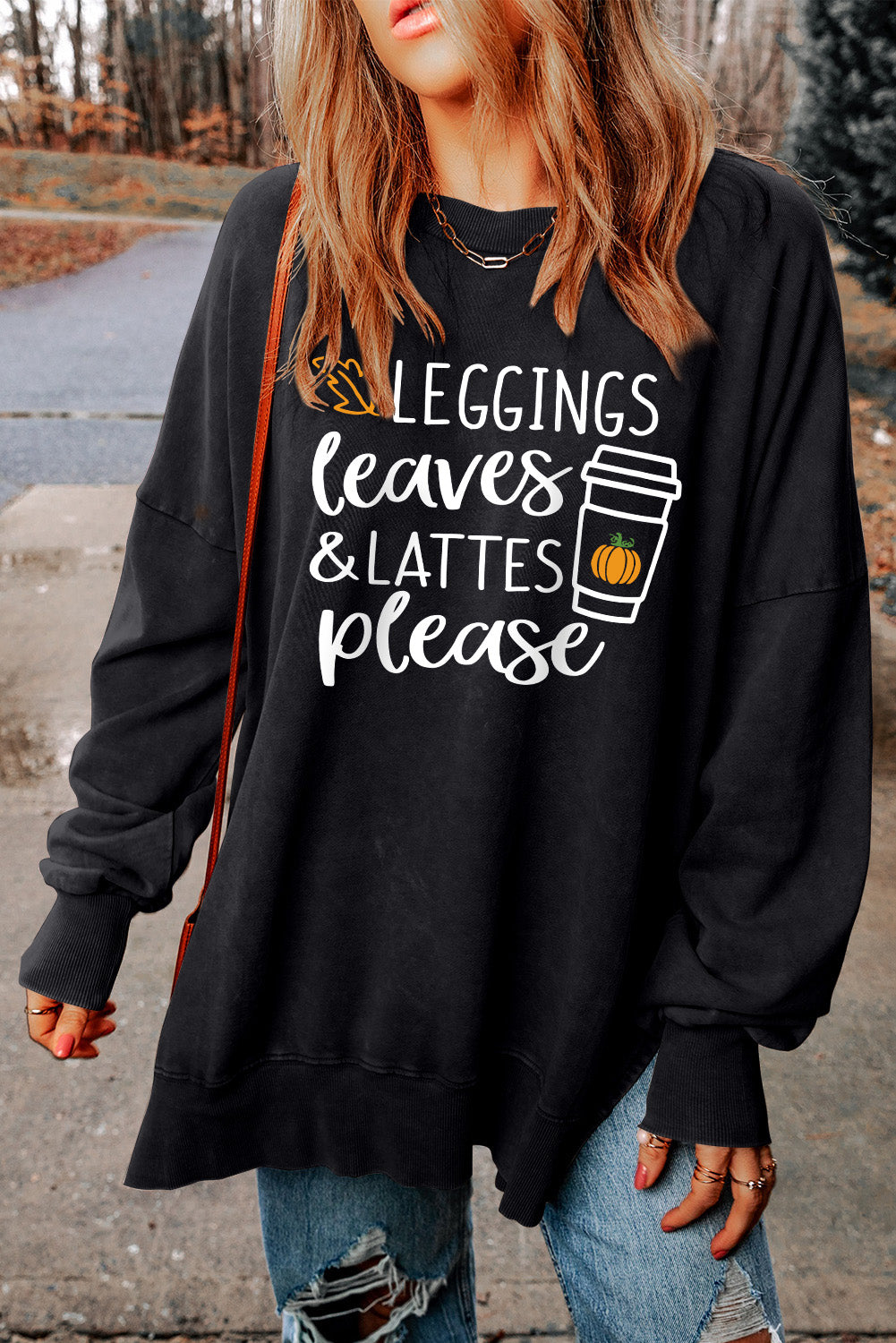 Black Slogan Print Side Split Oversized Graphic Sweatshirt