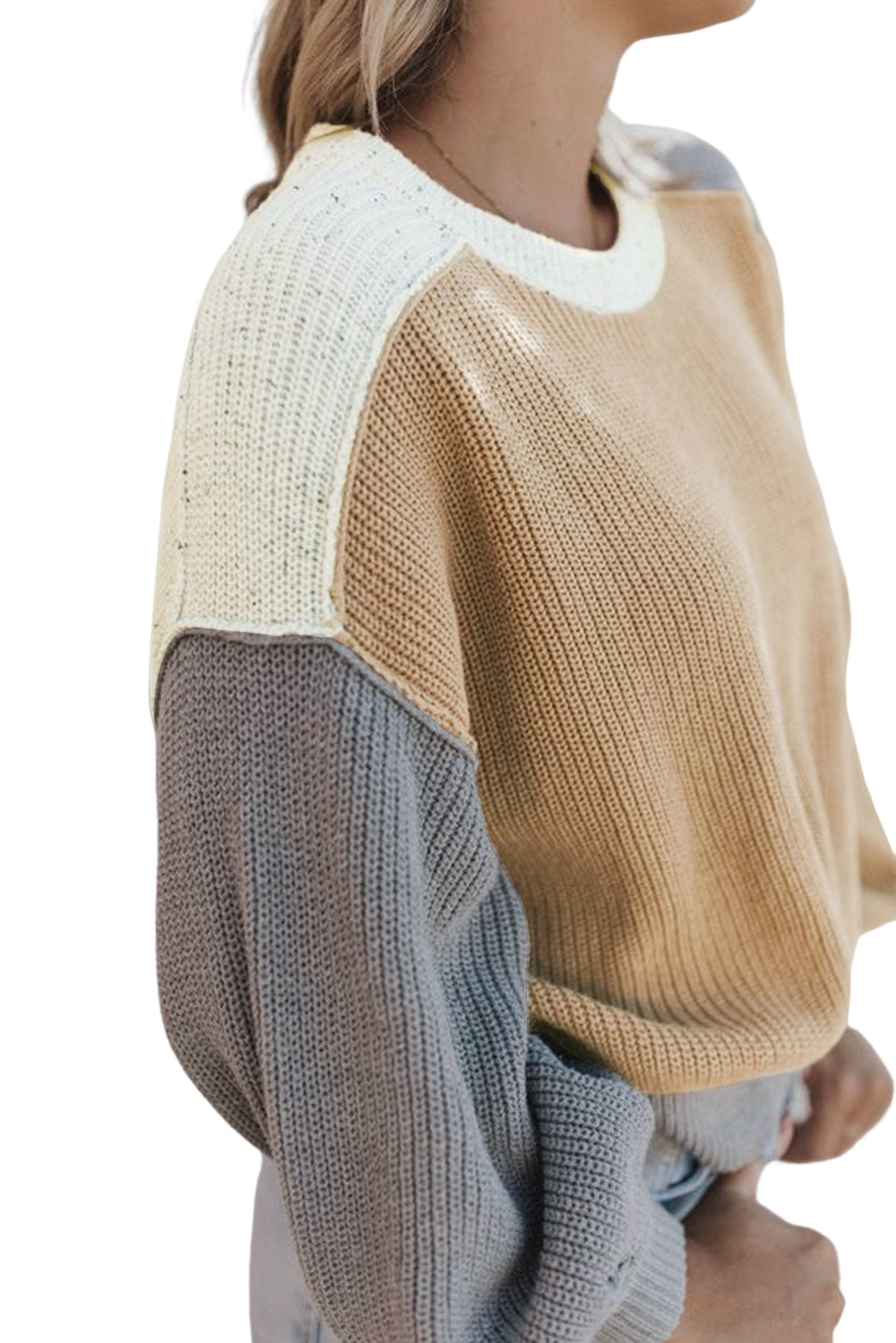 Multicolor Patchwork Loose Fit Chunky Knit Sweater