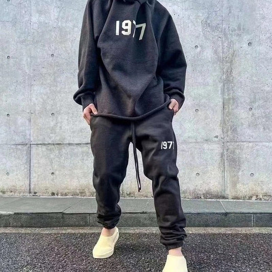 1977 Korean Casual Joggers Sets Pullovers Designer Fashion Sweatshirt Stone Streetwear Cotton Trousers - 888kiko