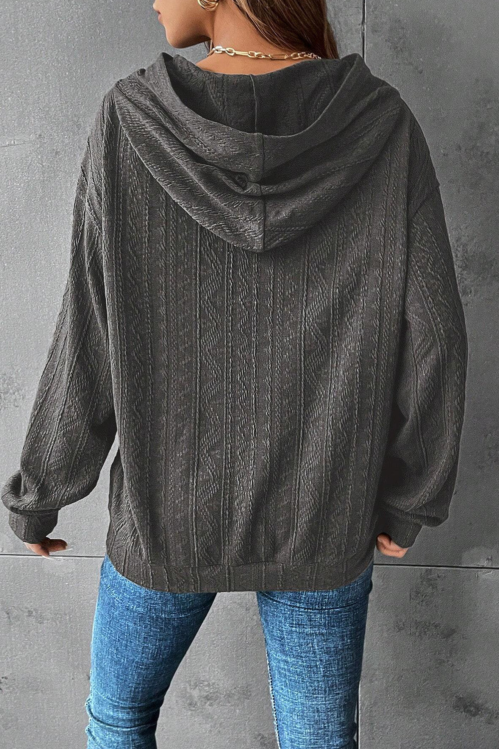 Duffel Green Casual Ribbed Knit Hooded Sweatshirt