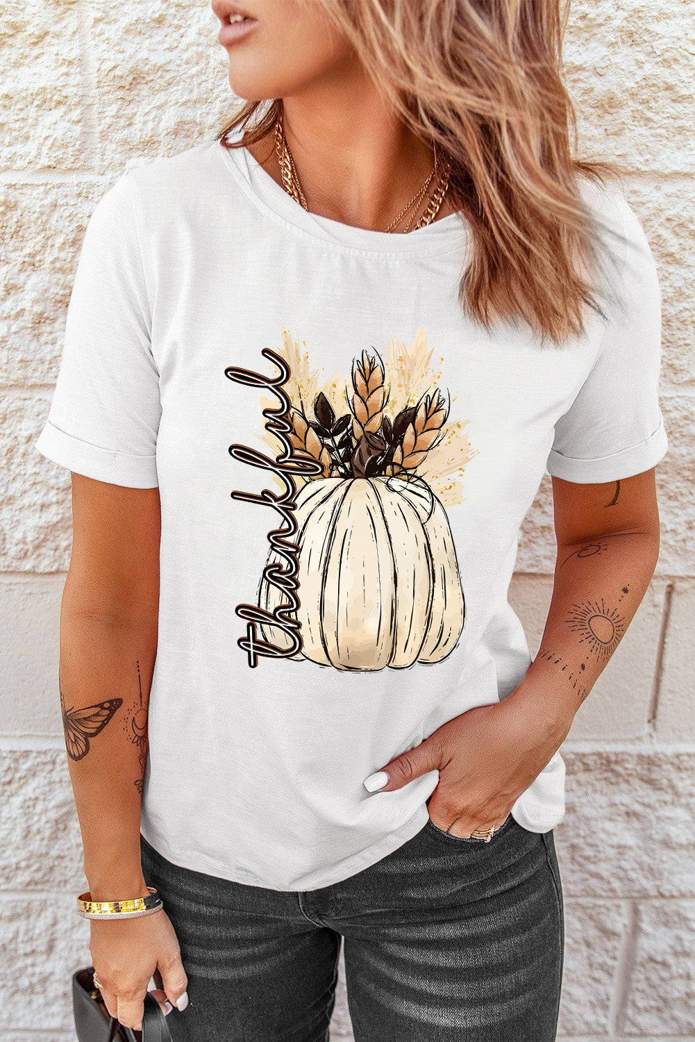 White Thanksgiving Harvest Pumpkin Graphic Tee