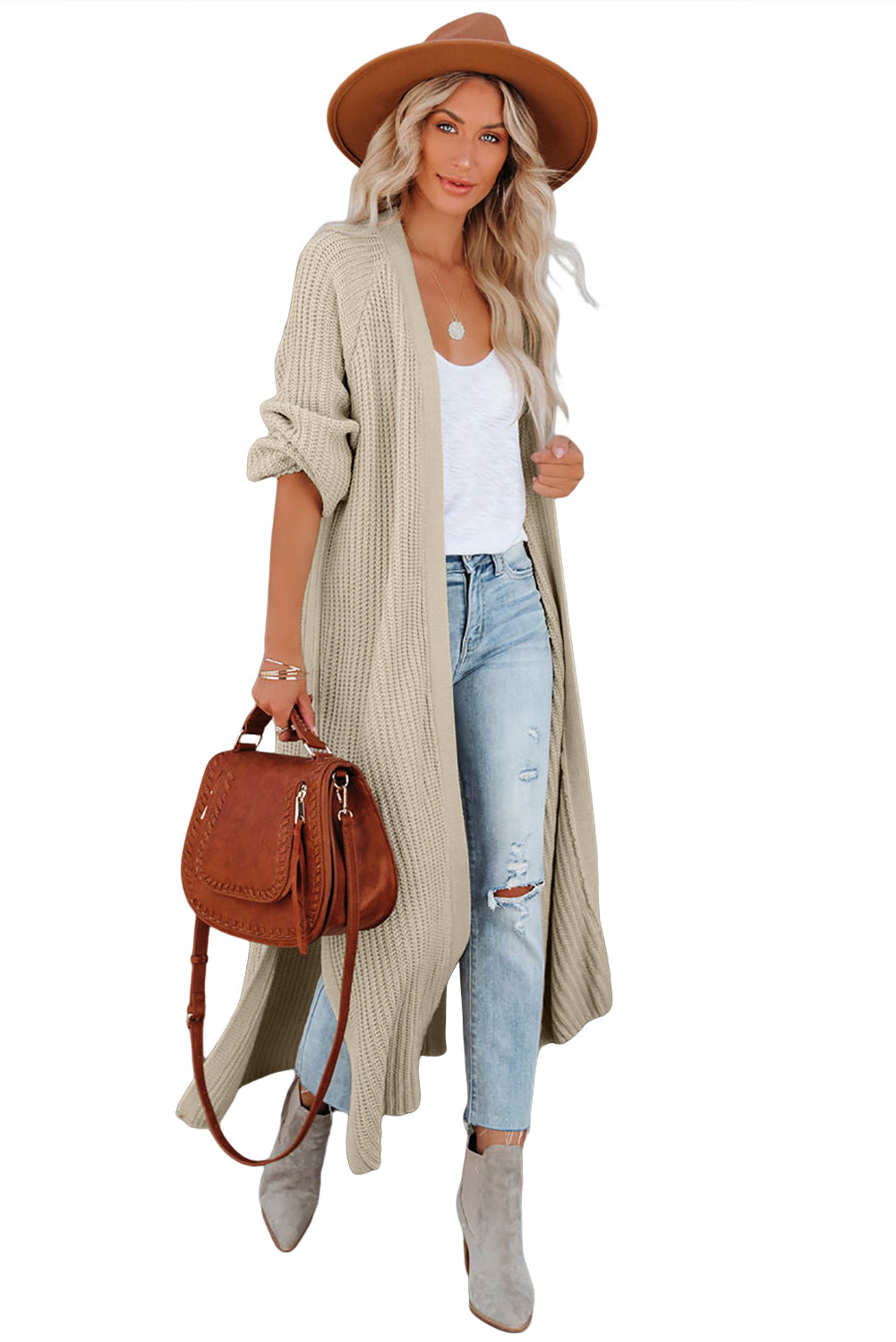 Black Cable Knit Side Slits Open Front Duster Cardigan