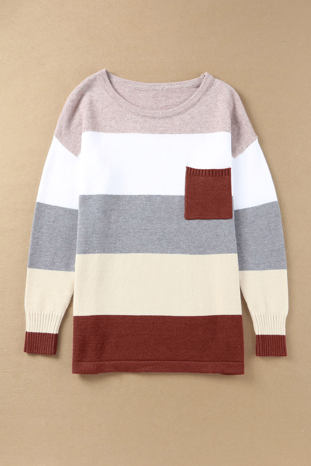 Grey & White Colorblock Casual Pockets Knit Sweater