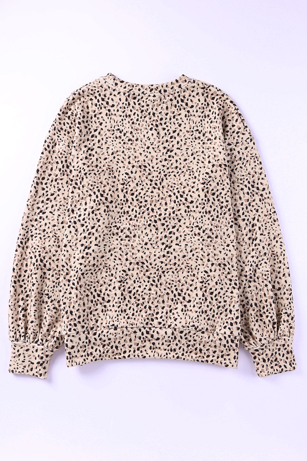 Cheetah Print Crew Neck Bishop Sleeve Sweatshirt