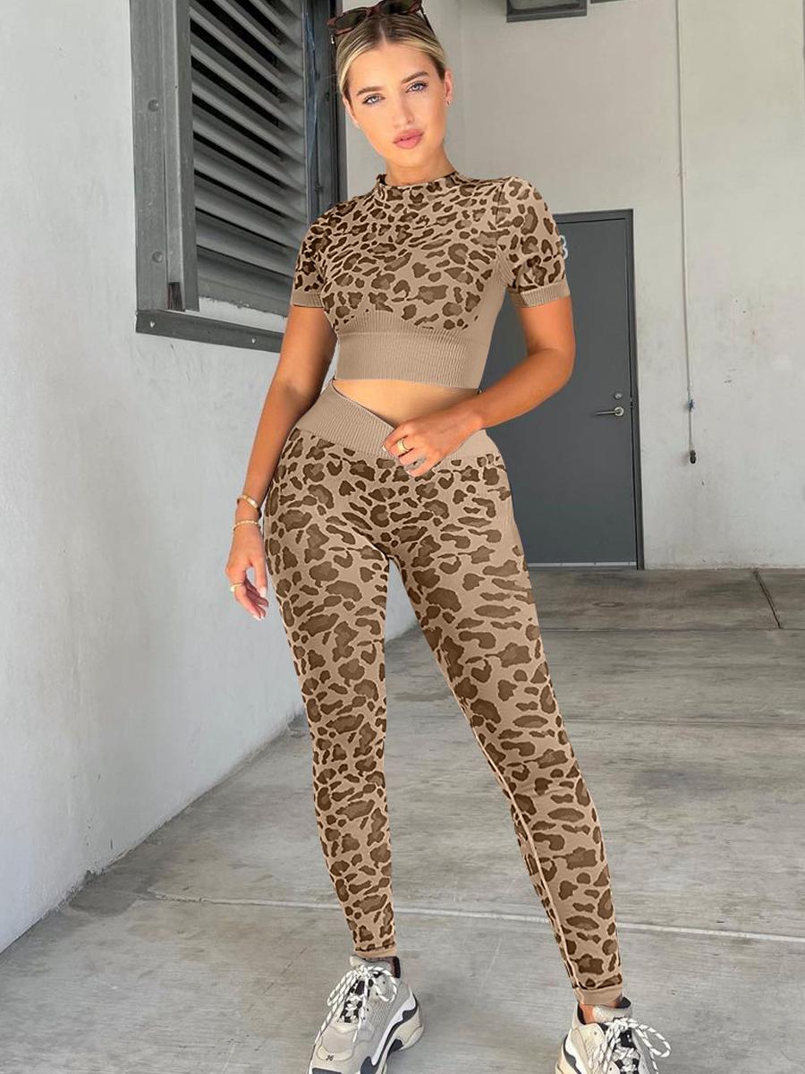 2 piece Workout Sets Leopard Print - 888kiko