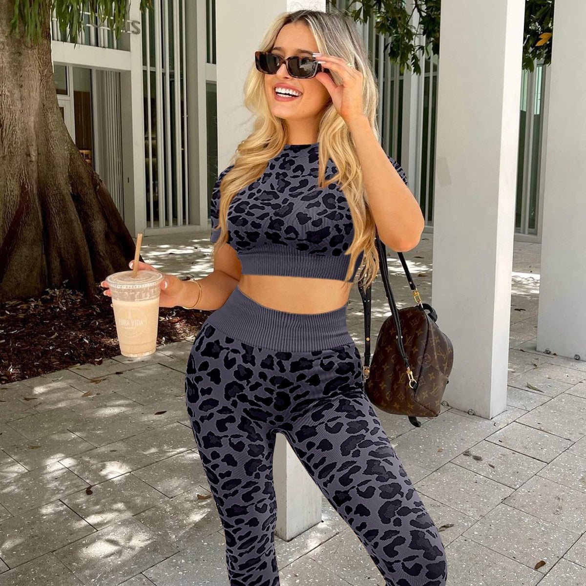 2 piece Workout Sets Leopard Print - 888kiko