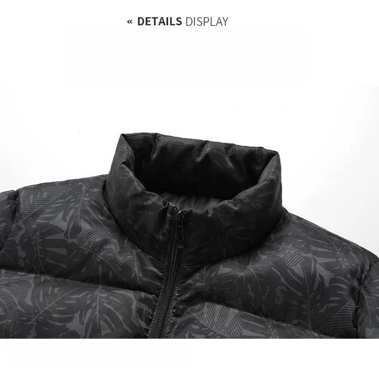 2023 New Leaf Print Parkas Coat for Men Windproof Warm Winter Jacket Men Outerwear Casual Hooded Thicken Parkas Men Windbreakers - 888kiko