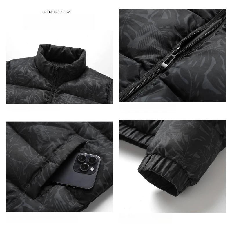 2023 New Leaf Print Parkas Coat for Men Windproof Warm Winter Jacket Men Outerwear Casual Hooded Thicken Parkas Men Windbreakers - 888kiko