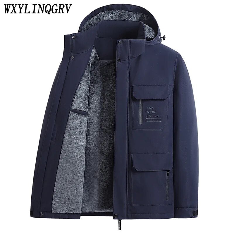 2023 Winter Men Outdoor Windproof Waterproof Hooded Cargo Jackets Men Winter Warm Multiple Pockets Detachable Hat Men Jackets - 888kiko