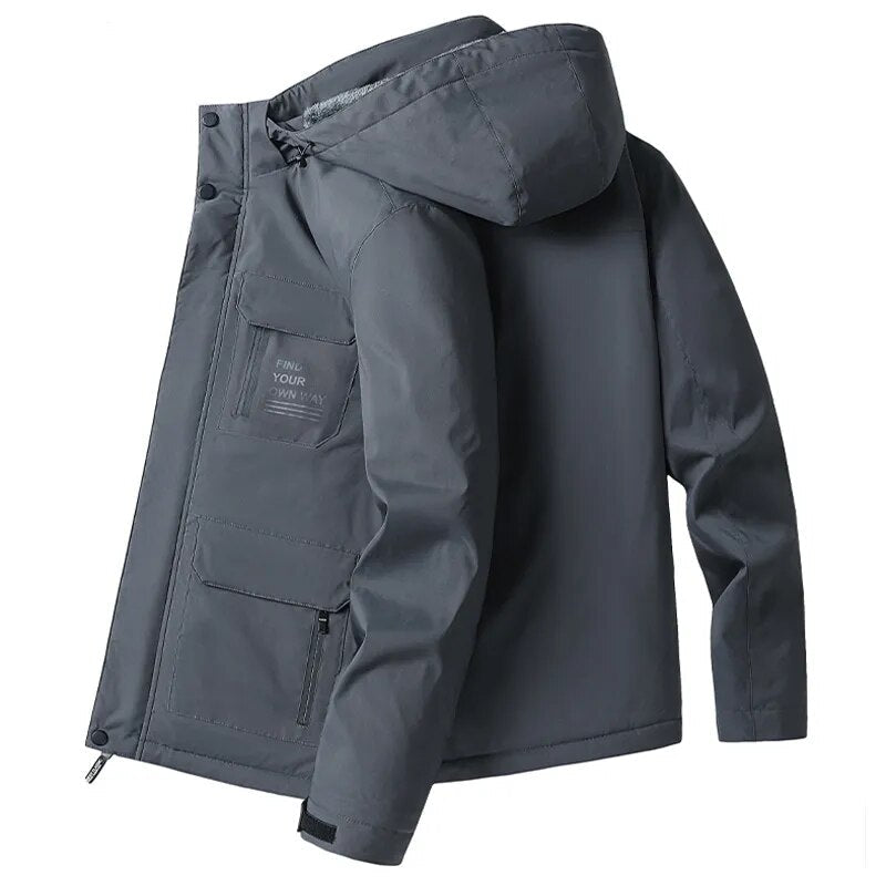 2023 Winter Men Outdoor Windproof Waterproof Hooded Cargo Jackets Men Winter Warm Multiple Pockets Detachable Hat Men Jackets - 888kiko