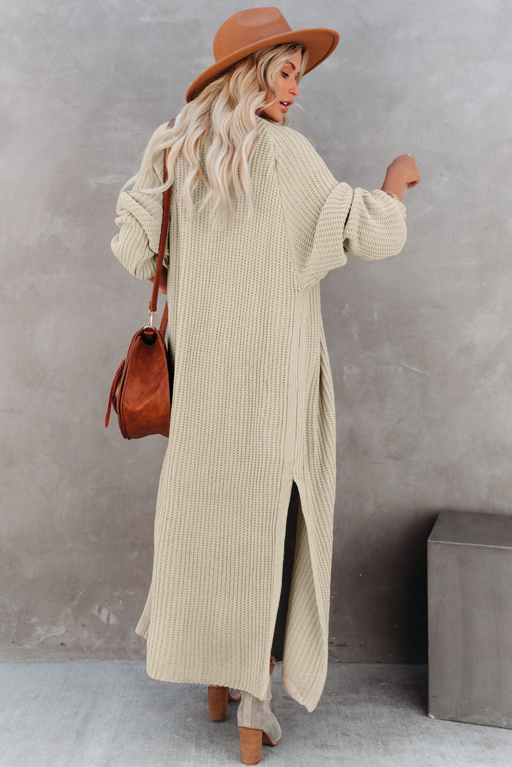 Black Cable Knit Side Slits Open Front Duster Cardigan