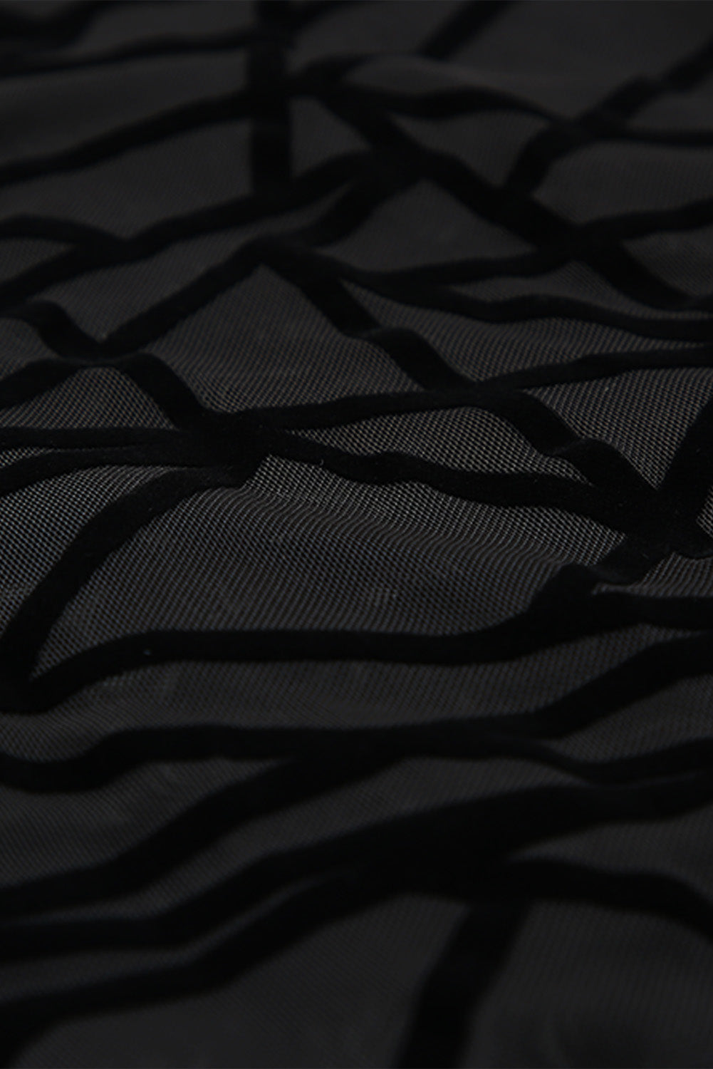 Black Sexy Sheer Mesh Geometric Velvet Bodysuit Top