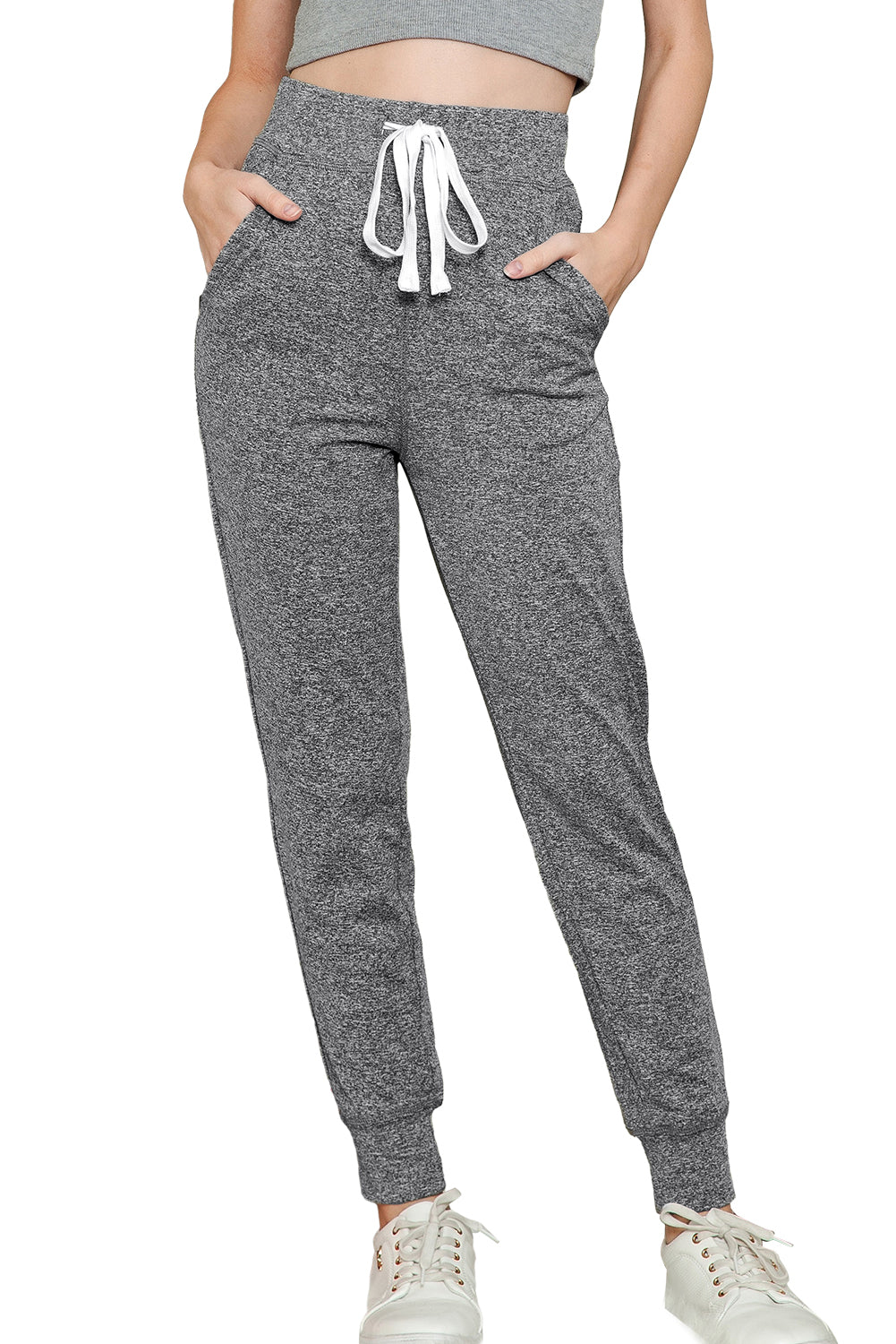 Black Casual Drawstring Drop Waist Pocketed Joggers