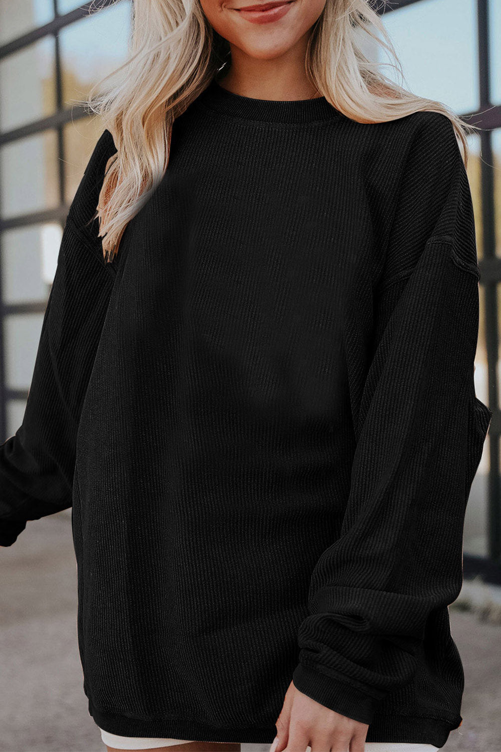 Apricot Drop Shoulder Ribbed Oversized Sweatshirt