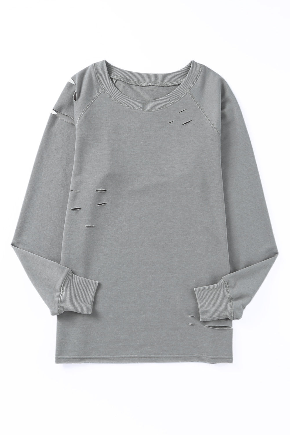 Grey Raglan Sleeve Distressed Sweatshirt