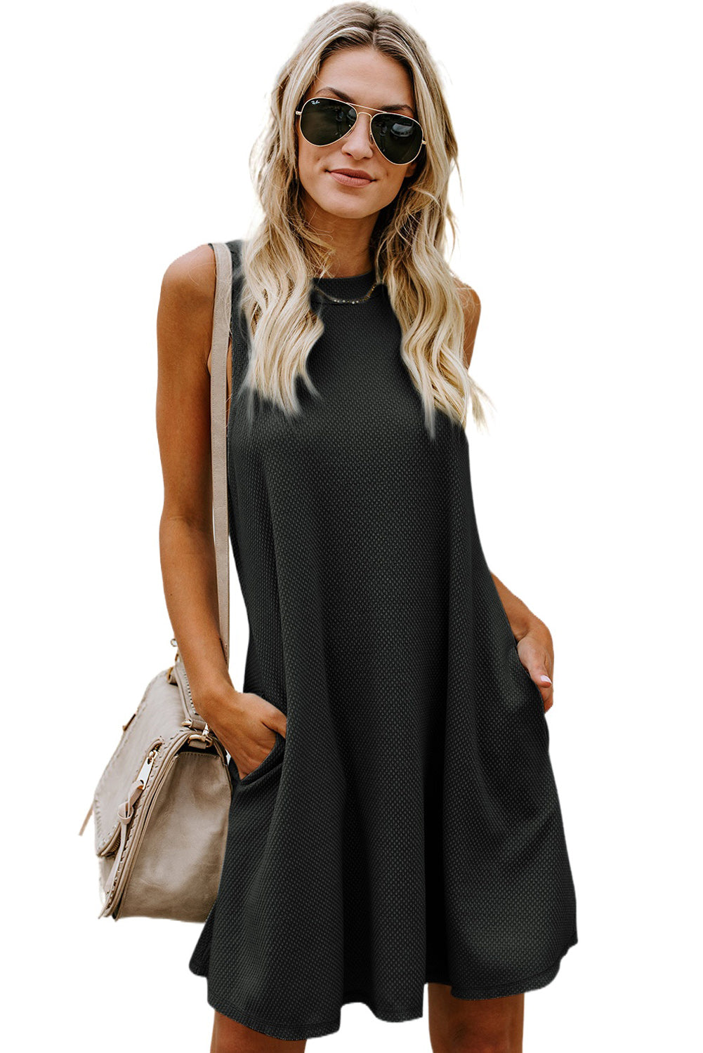 Gray Crisscross Cut-out Back Knit Tank Petal Dress