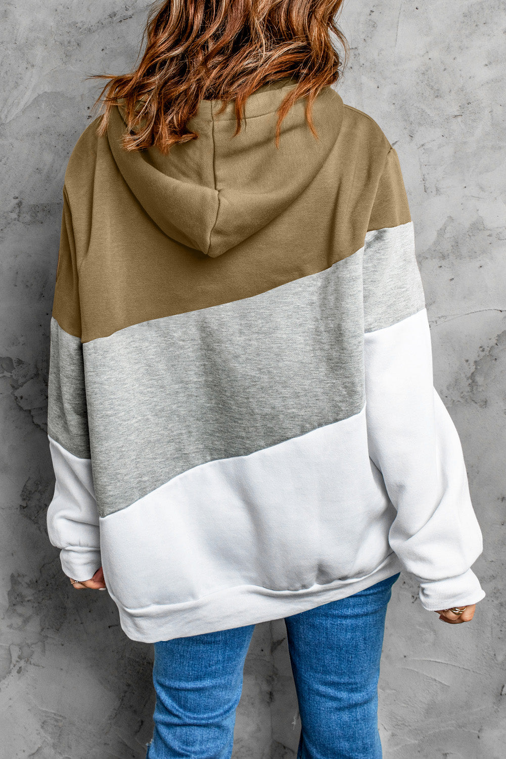 Colorblock Drop Shoulder Drawstring Pullover Hoodie