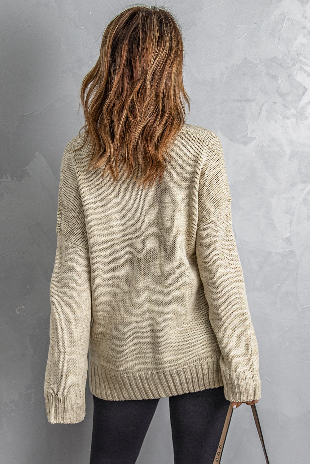 White V Neck Drop Shoulder Knitted Sweater