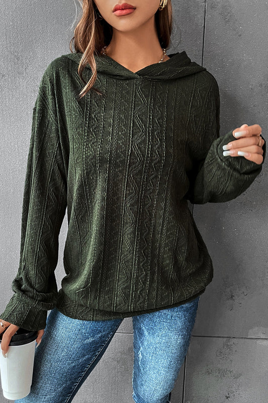 Duffel Green Casual Ribbed Knit Hooded Sweatshirt