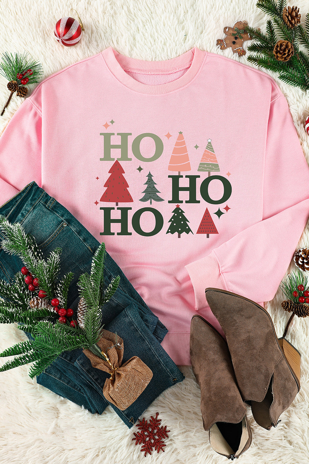 Pink Christmas Tree HO Pullover Graphic Sweatshirt