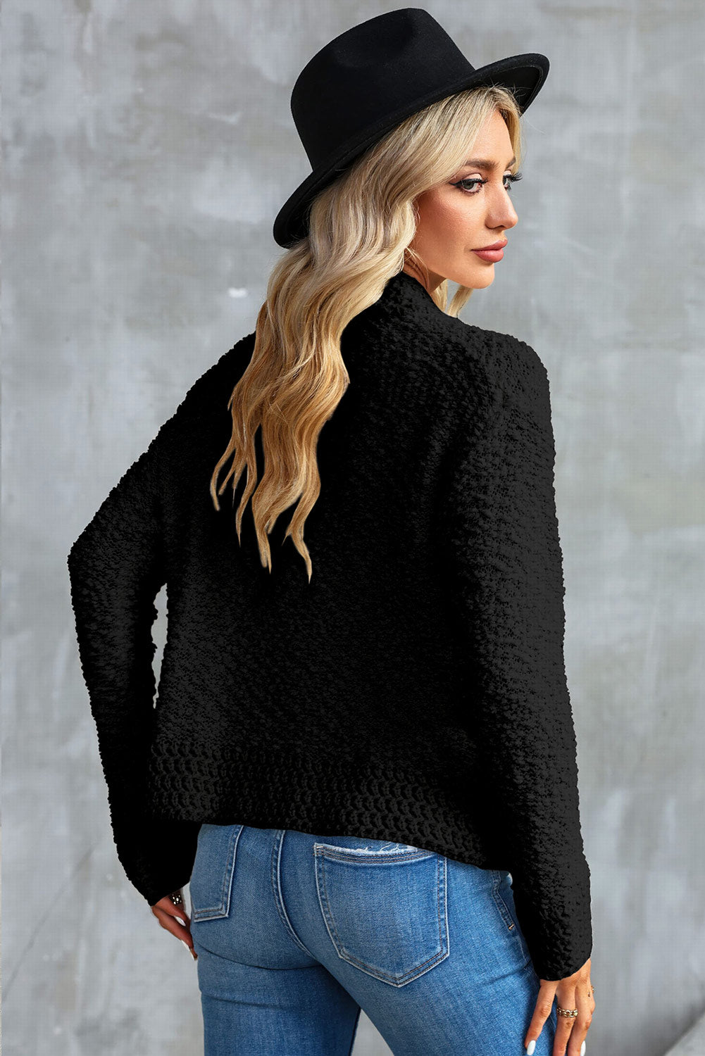 Gray Popcorn Knit Open Front Cardigan