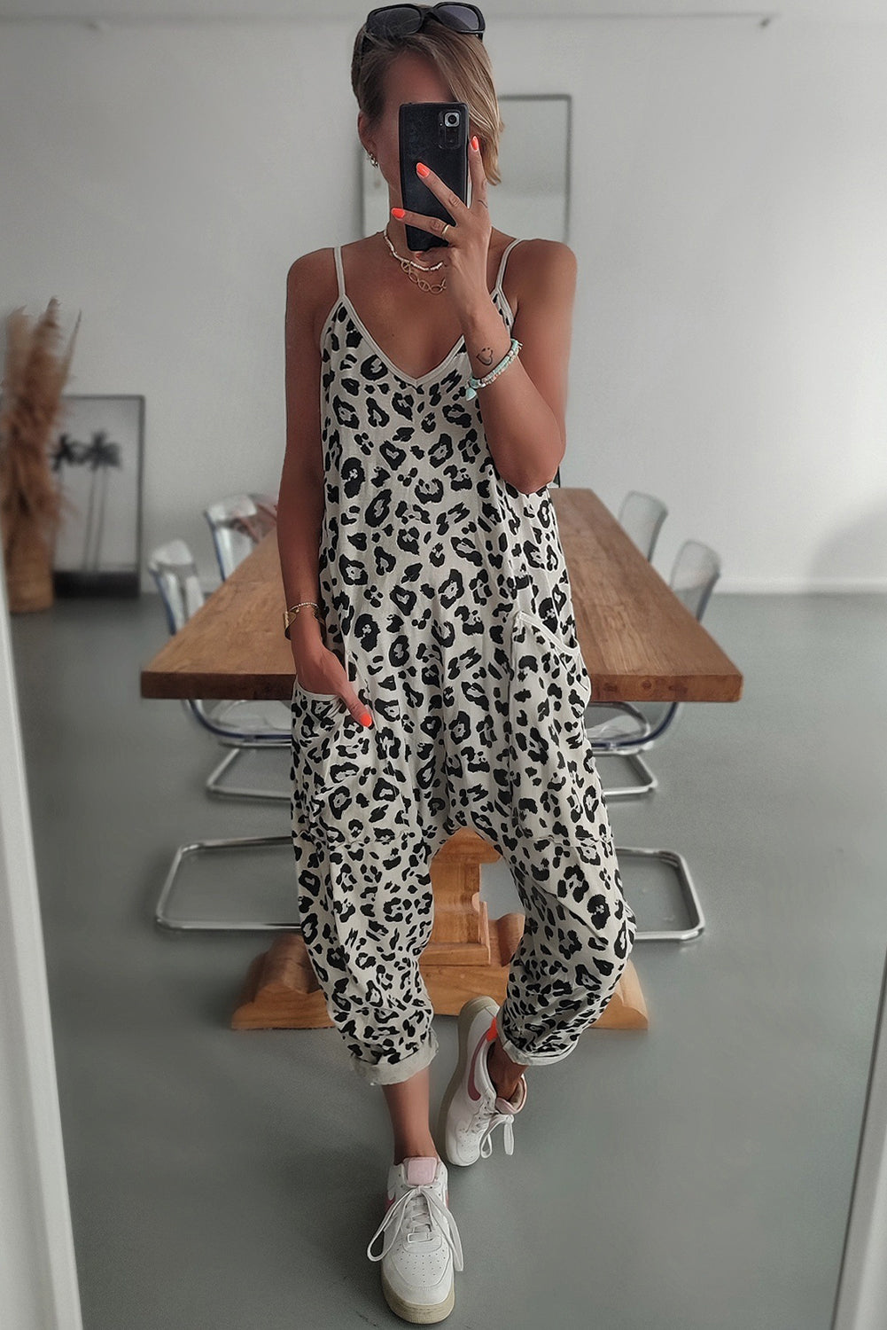 Leopard Casual Strap Sleeveless Jogger Jumpsuit