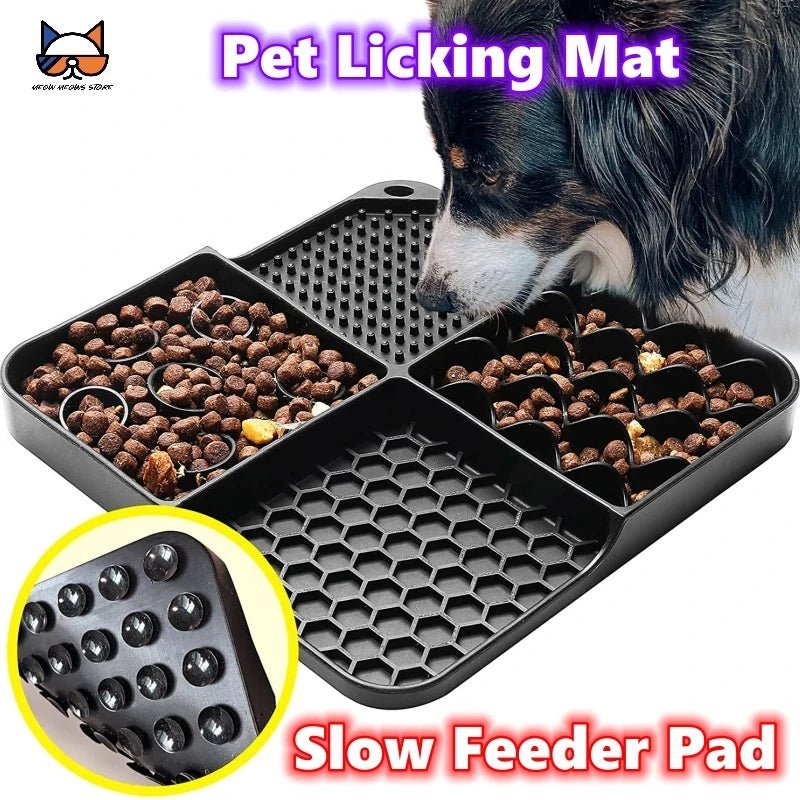 2in1 Slow Feeder Dog Treat Puzzle Licking Mat Cats Bowls with Non - sliping Cups Silicone Sniffing Pad Pet Plate for Dry/Wet Food - 888kiko