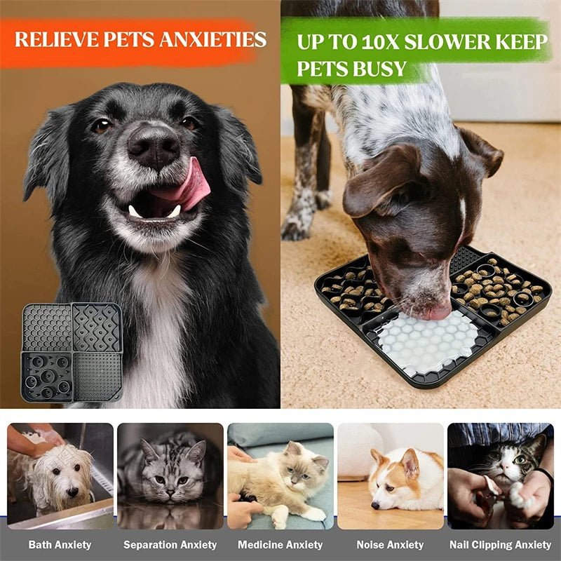 2in1 Slow Feeder Dog Treat Puzzle Licking Mat Cats Bowls with Non - sliping Cups Silicone Sniffing Pad Pet Plate for Dry/Wet Food - 888kiko