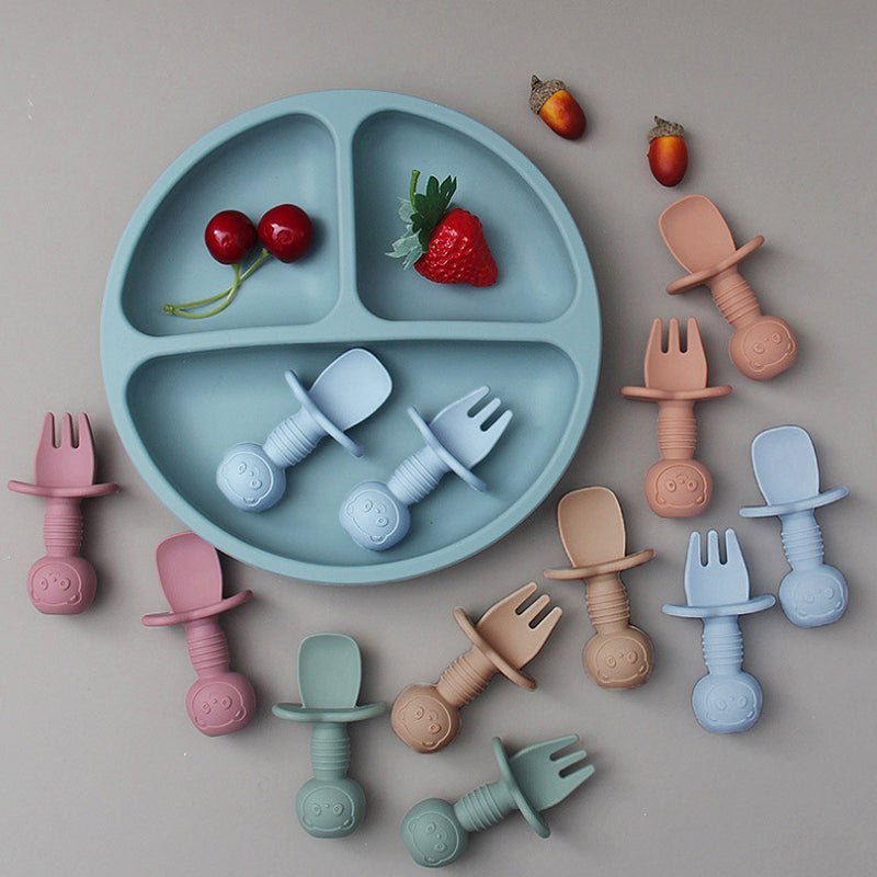 2pcs Silicone Food Grade Baby Mini Fork and Spoon Set - 888kiko