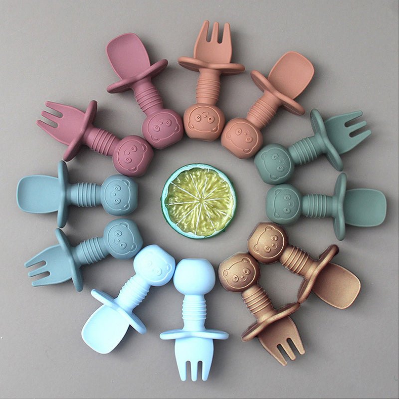 2pcs Silicone Food Grade Baby Mini Fork and Spoon Set - 888kiko