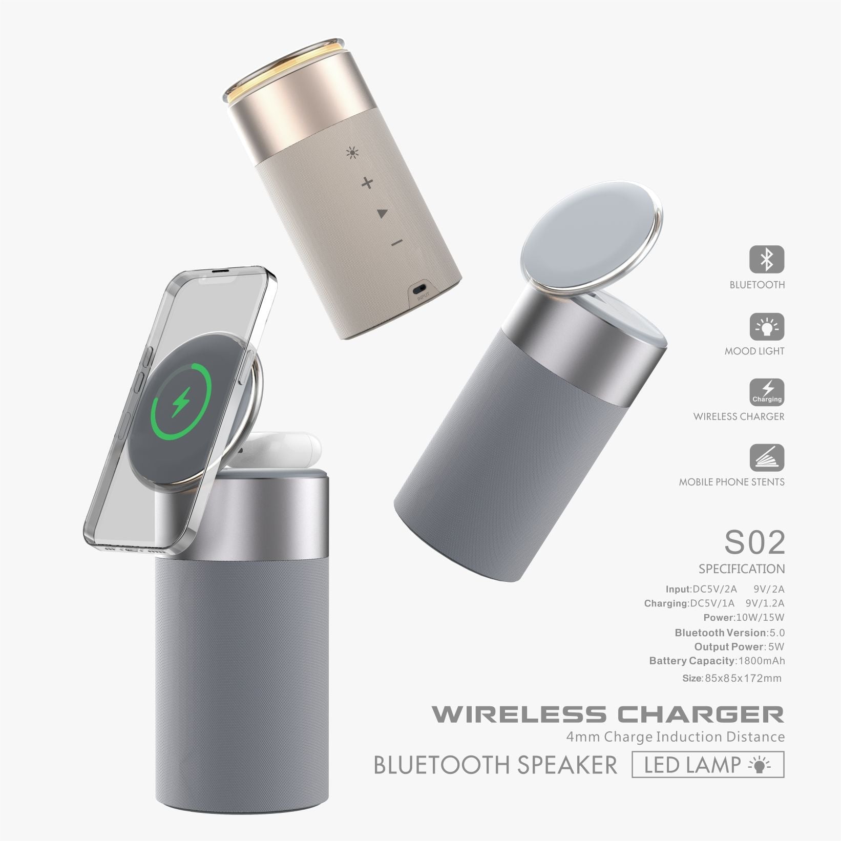 3 In 1 Multi - Function IPhone And AirPods Wireless Charger Portable Bluetooth Speaker With Touch Lamp For Home And Office - 888kiko