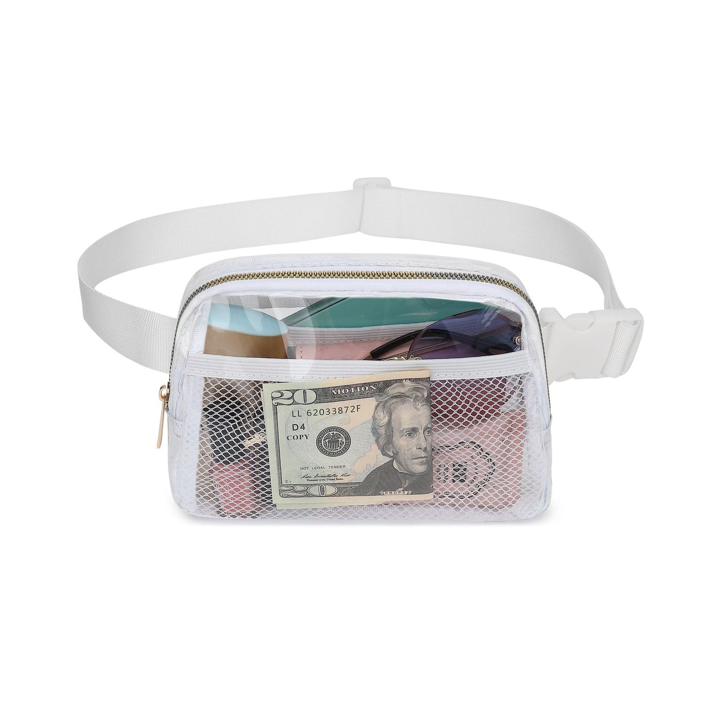 Brown Adjustable Straps Zipper Clear Waist Bag