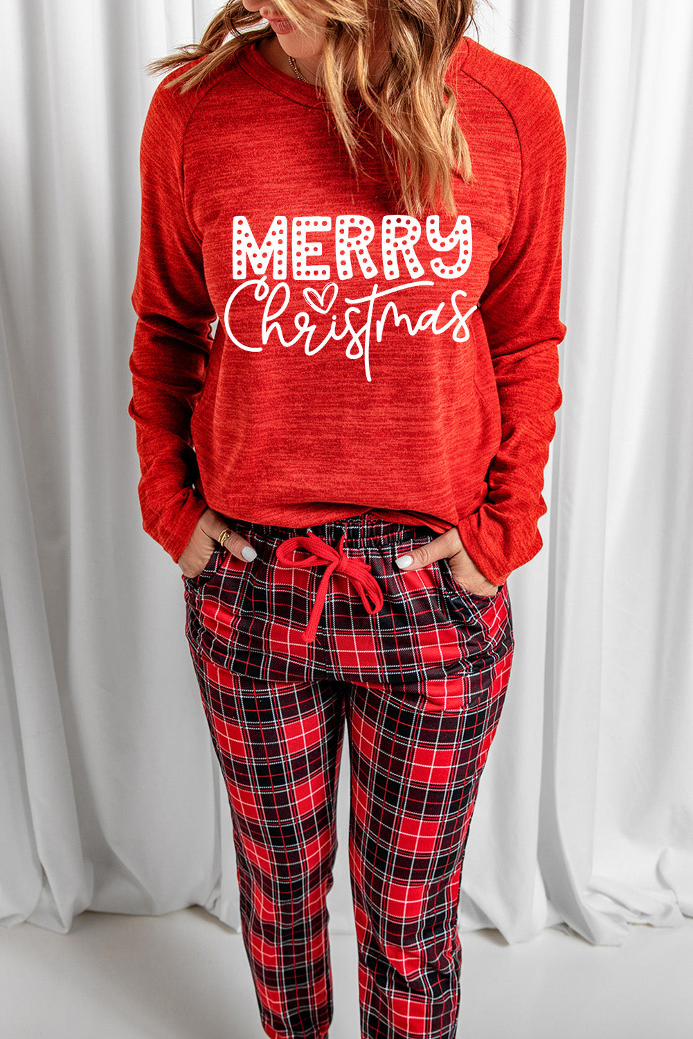 Red MERRY Christmas Graphic Top Plaid Pants Set