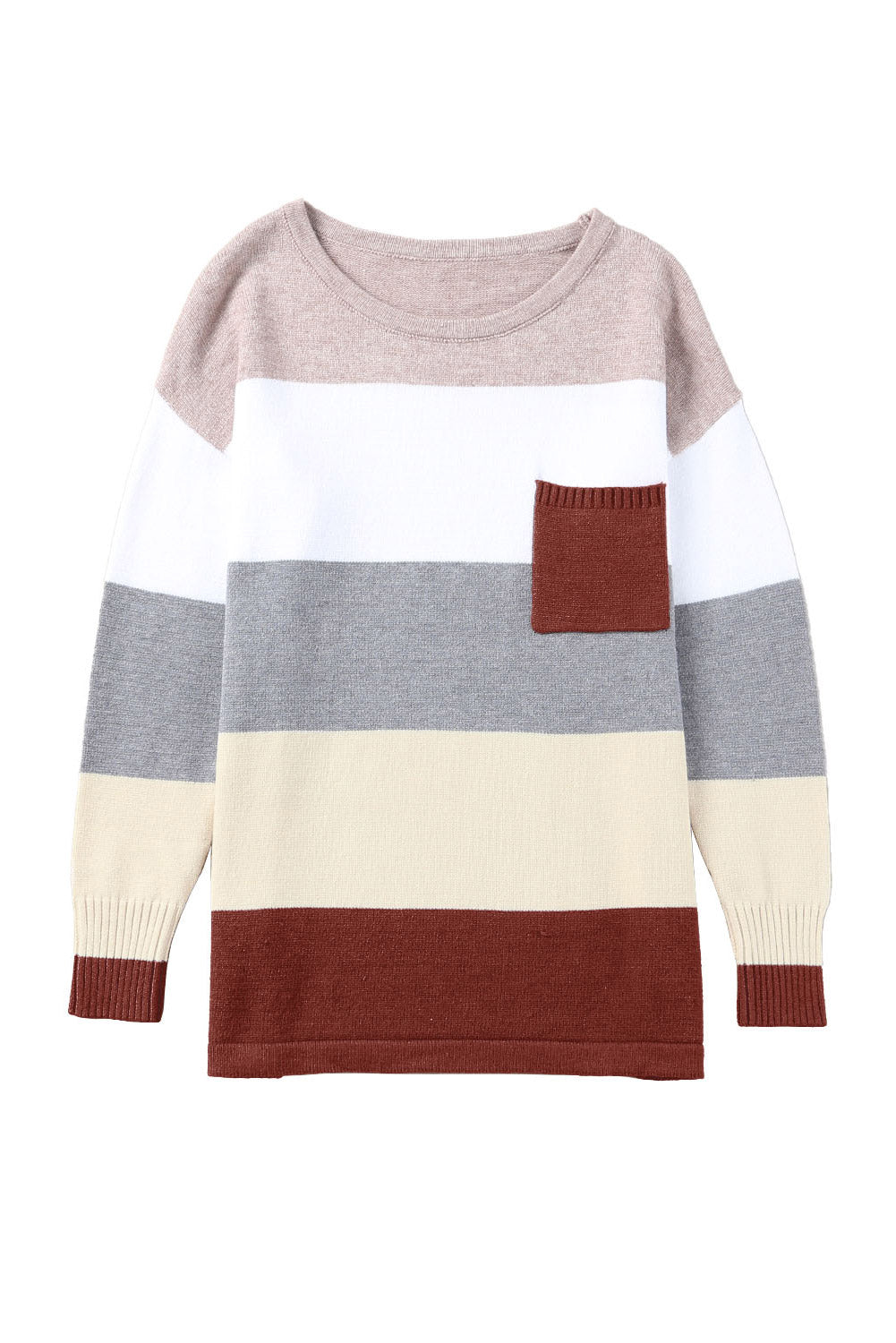 Grey & White Colorblock Casual Pockets Knit Sweater