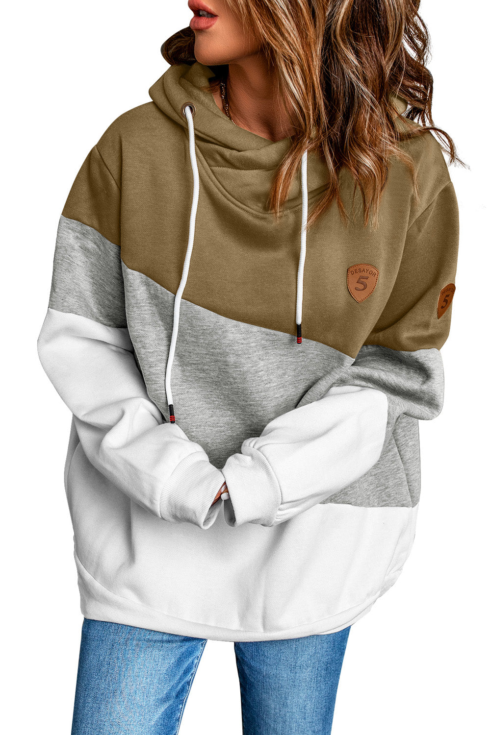 Colorblock Drop Shoulder Drawstring Pullover Hoodie