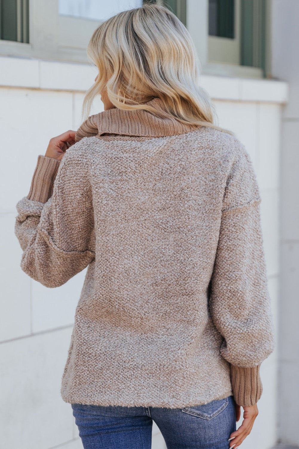 Khaki Pullover Drop Shoulder Chunky Turtleneck Sweater