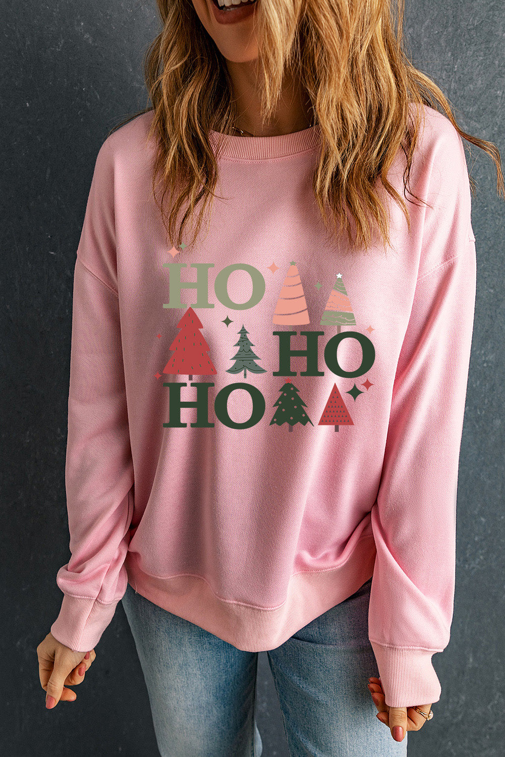 Pink Christmas Tree HO Pullover Graphic Sweatshirt